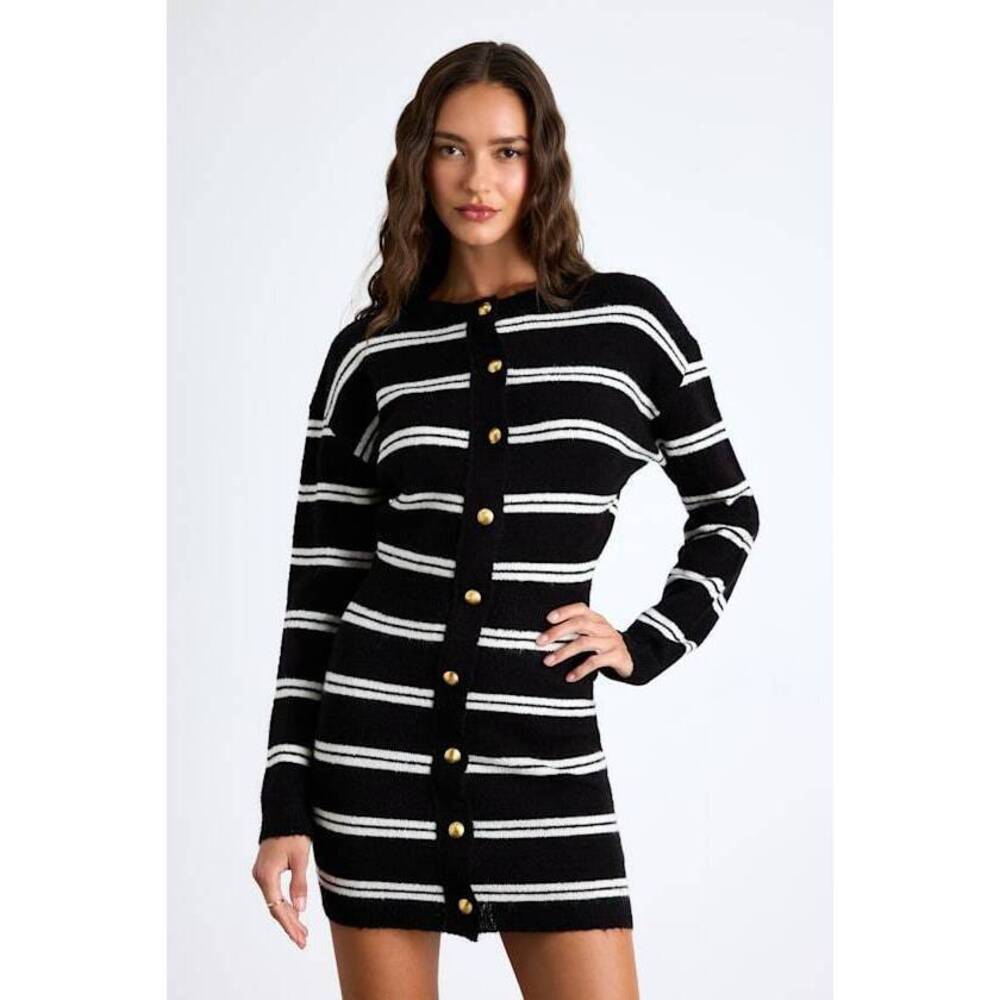 Lulus Maudie Black And White Striped Sweater Mini Dress - Size XL